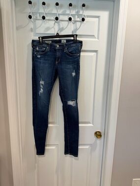 Ag Adriano Goldschmied Dark Blue Distressed Skinny Jeans The Legging Sz 29 R
